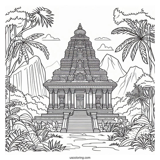Ancient Temple In The Jungle Coloring Page