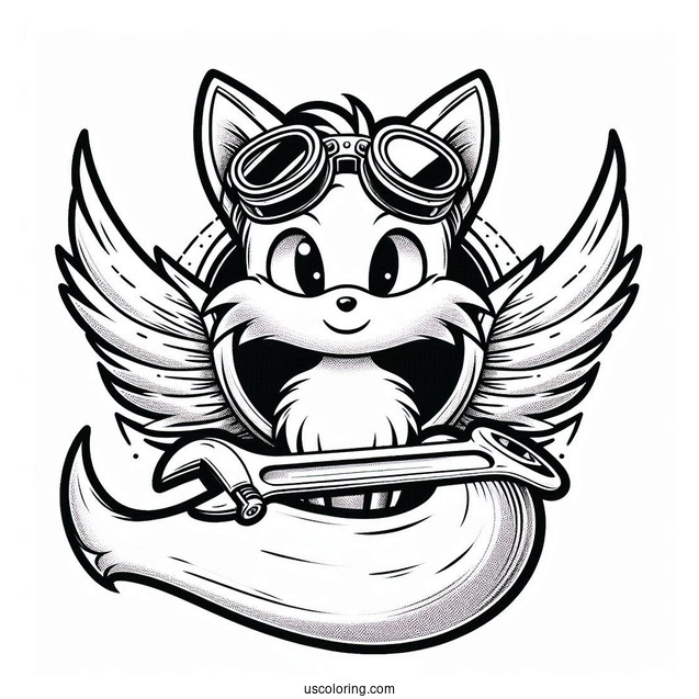 Detailed Tails Coloring Page With Goggles and Wrench