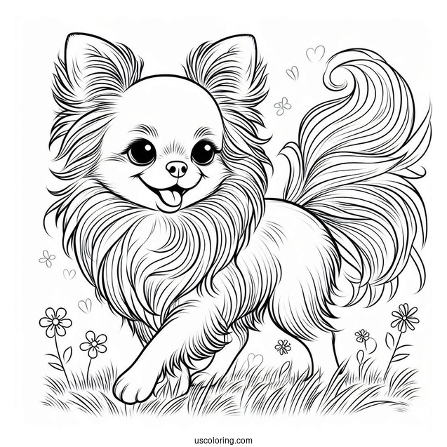 Happy Long Hair Chihuahua Coloring Page Walking On Grass
