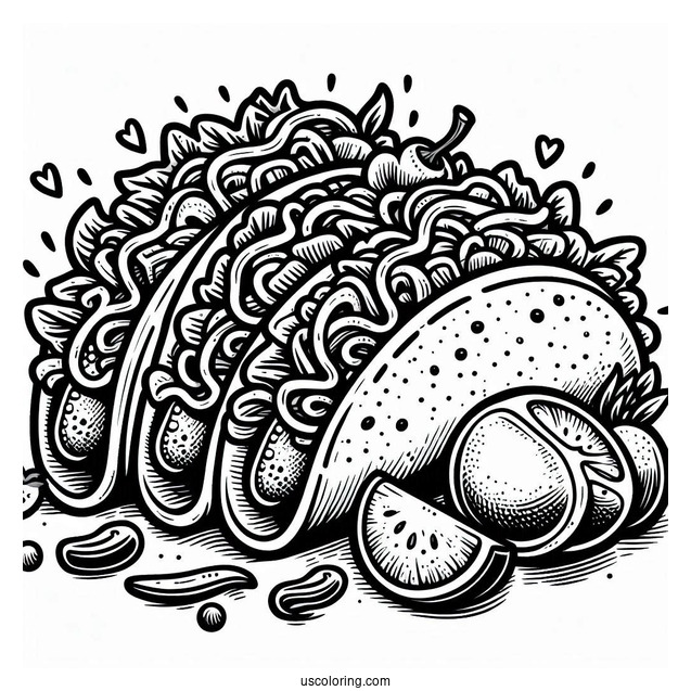 Taco Coloring Page With Lots Of Fillings