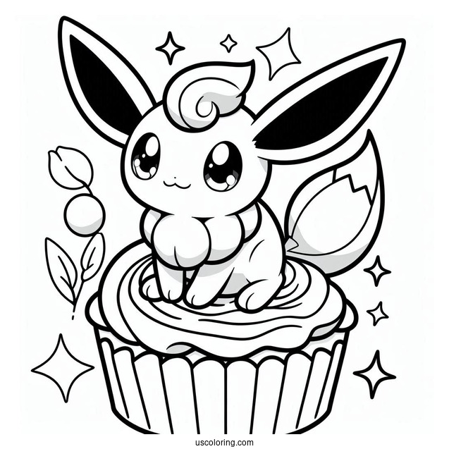 Cute Sylveon Coloring Page Sitting On Top Of Cupcake