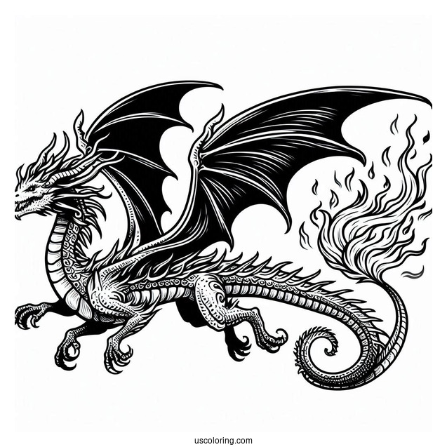 Flying Dragon To Color With Flames