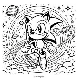 Super Sonic Coloring Page With Sonic In Outer Space