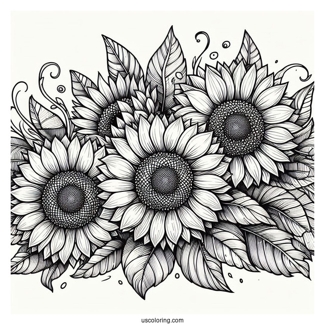 Detailed Adult Coloring Page Of Sunflowers