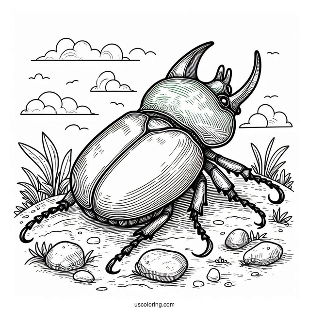 Green Scarab Beetle Coloring Page On The Ground