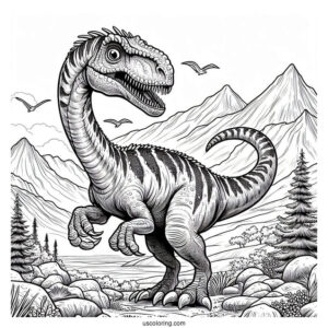 Scary Troodon In The Mountain Coloring Page