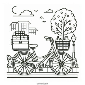Delivery Bicycle Coloring Page Parked On The Road