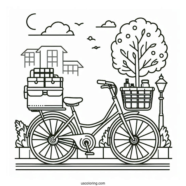 Delivery Bicycle Coloring Page Parked On The Road