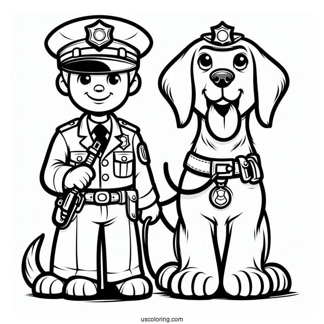 Police Man With Police Dog To Color