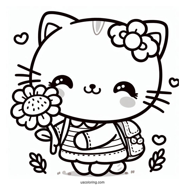Smiling Critters Coloring Page Of Chibi CatNap Holding A Flower For Kids
