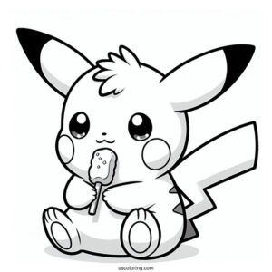Baby Pikachu Eating Pocky Coloring In For Preschoolers