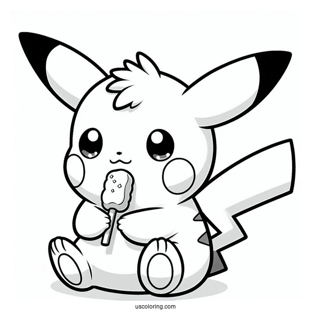 Baby Pikachu Eating Pocky Coloring In For Preschoolers