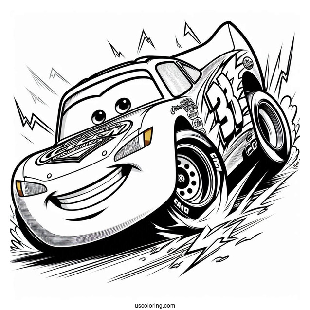 Pixar Coloring Page of Lightning McQueen Racing