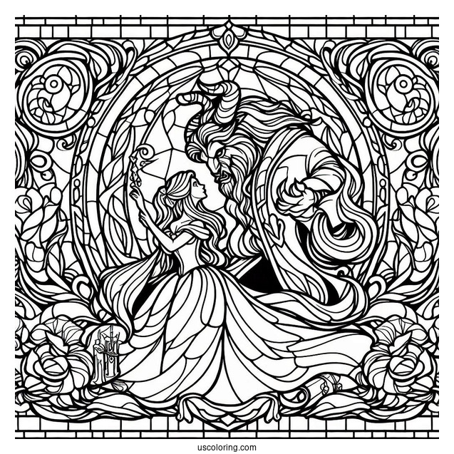 Beauty And The Beast Stained Glass Coloring Page