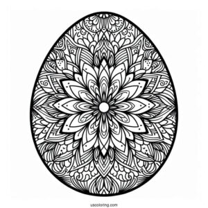 Intricate Flower Mandala On Easter Egg Coloring Page
