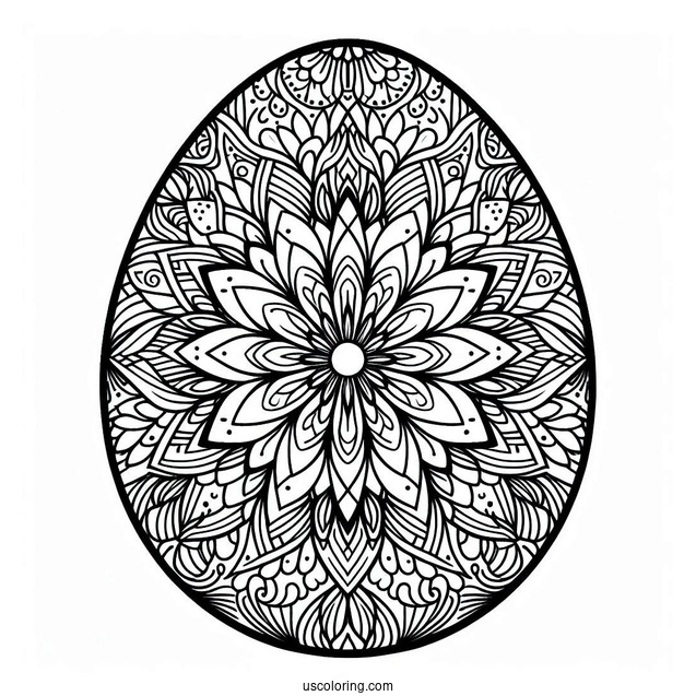 Intricate Flower Mandala On Easter Egg Coloring Page