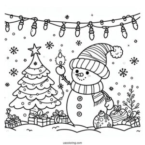 Cute Snowman Playing With Christmas Lights