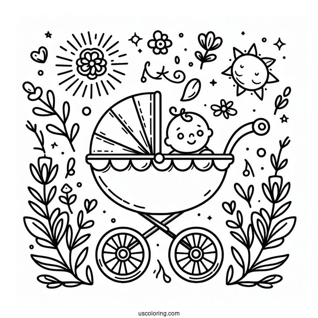 Baby Coloring Page In A Stroller