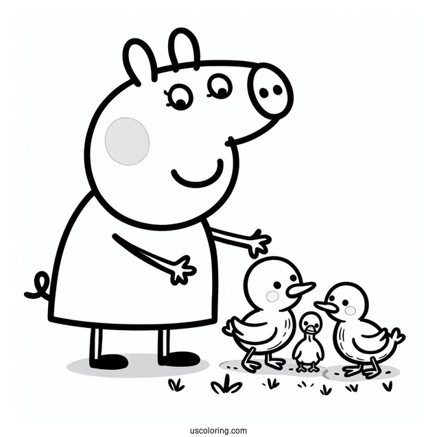 Peppa Pig Helping Baby Ducklings Coloring