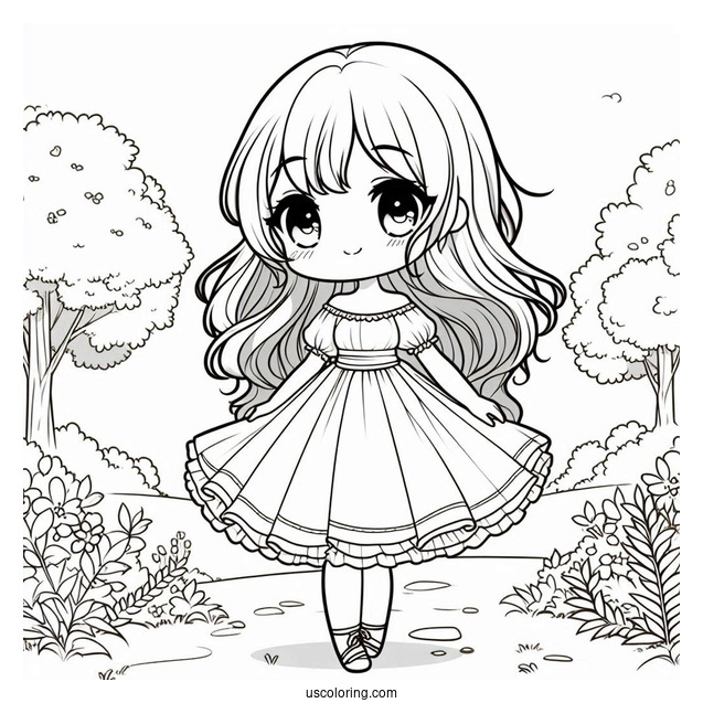 Chibi Girl In A Pretty Dress Walking In Nature