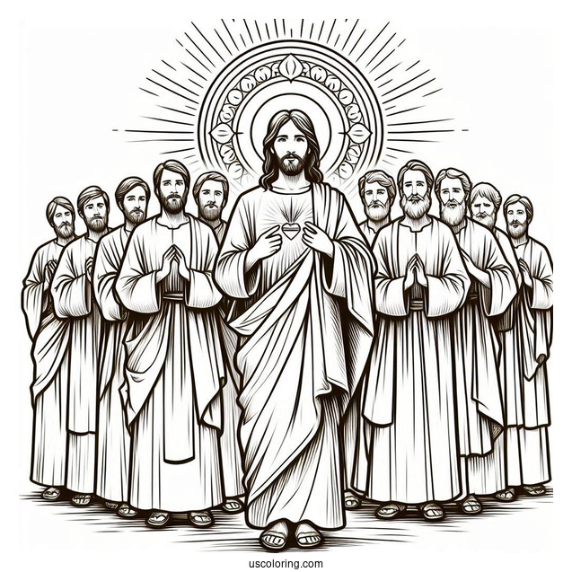 Divine Jesus With Disciples Coloring Sheet