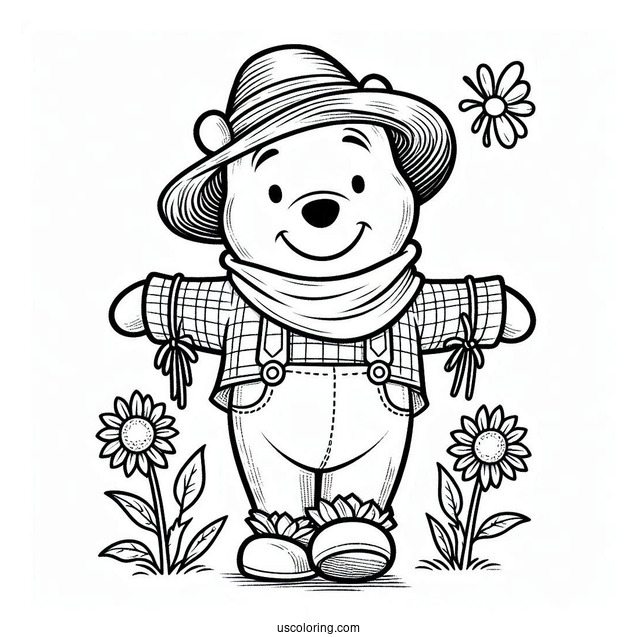Cute Winnie The Pooh Scarecrow Coloring Page For Kids