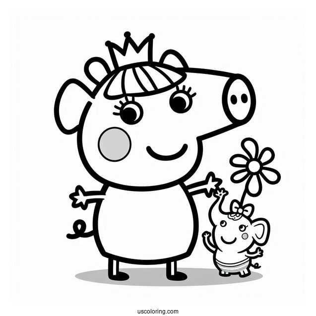 Peppa With Emily Elephant Coloring For Preschoolers