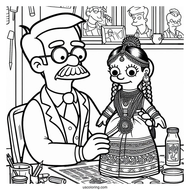 Simpsons Coloring Pages Of Mr Smithers In Front Of His Doll Collection