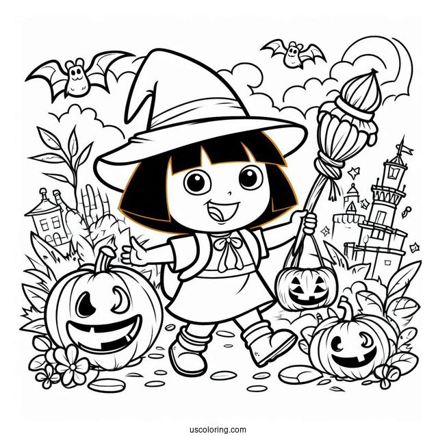 Halloween Themed Dora The Explorer Coloring Page