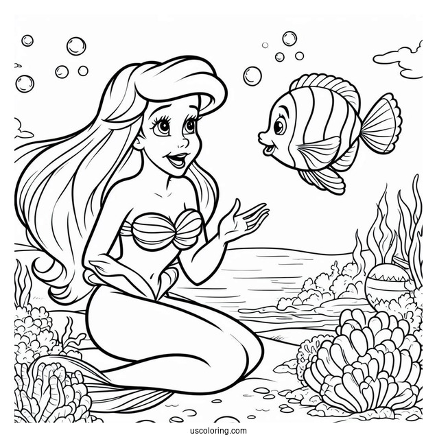 Coloring Page Of Ariel Talking To Flouders