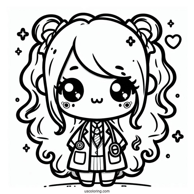 Kawaii Doctor With A Coat Coloring Page For Kids