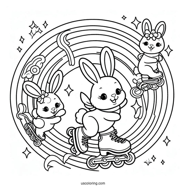 Sunny Bunnies Coloring Page Of Shiny Rollerblading On The Rainbow