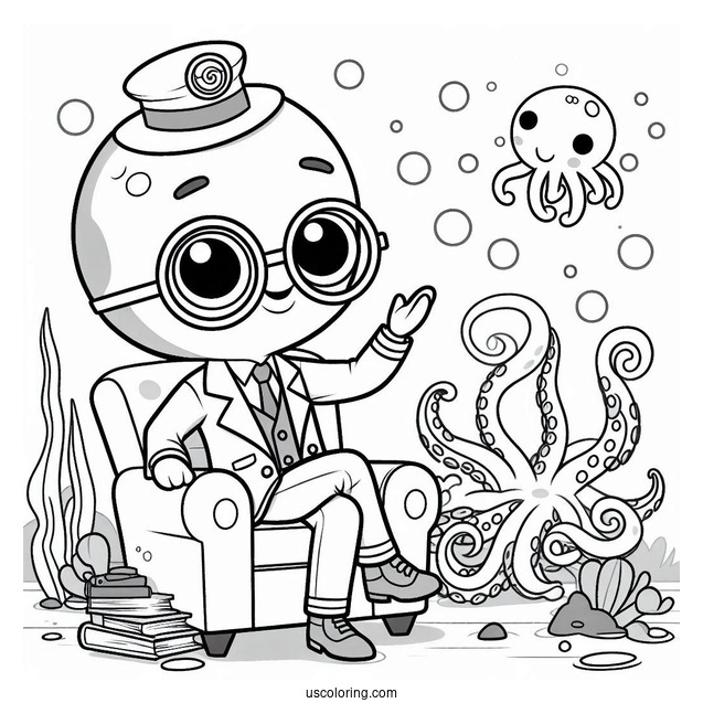 Octonauts Coloring Page Of Professor Inkling Octopus On Chair