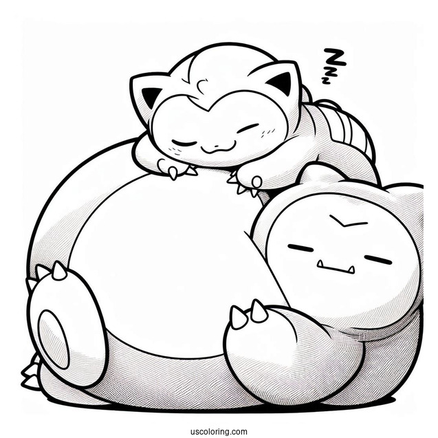 Munchlax Sleeping On Top Of Snorlax Coloring Page