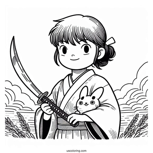 Studio Ghibli Coloring Page of San Holding Knife With Moro