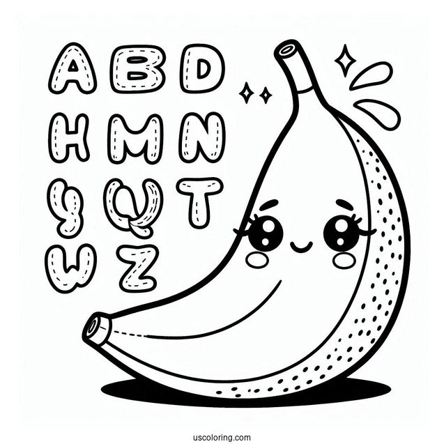 Banana Coloring Page Letters Over A Cute Banana For Preschoolers