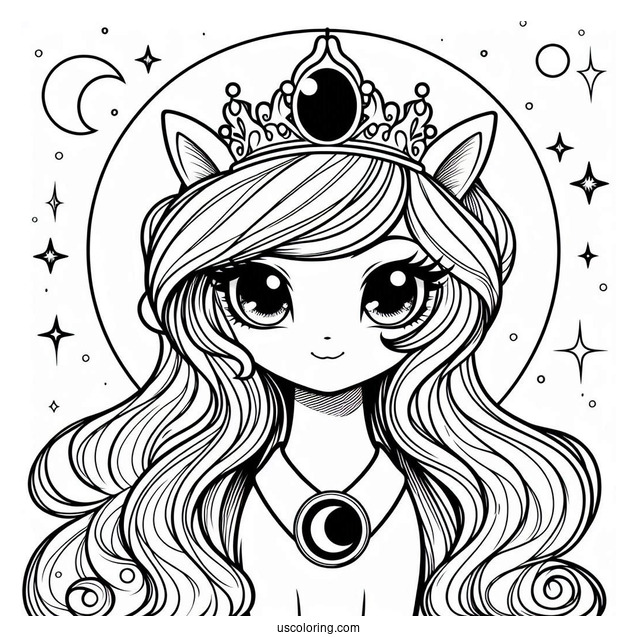 Princess Luna Coloring Page Wearing Crown With Starry Background
