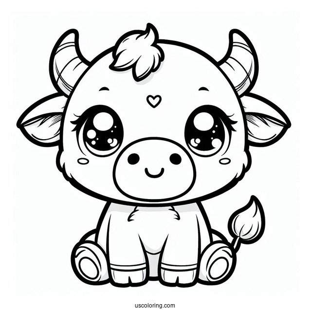 Cute Chibi Bull Coloring In For Preschoolers