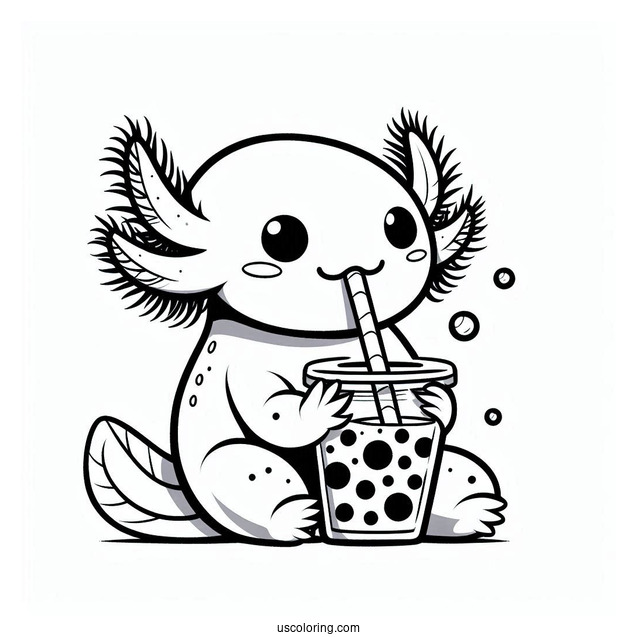 Axolotl Coloring Page Drinking Boba Tea For Kids