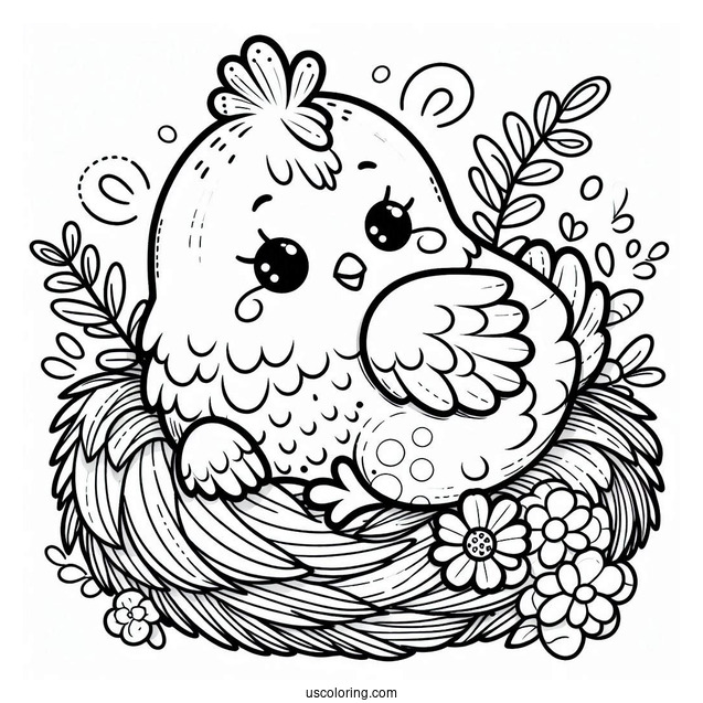 Adorable Chicken Sitting On Nest