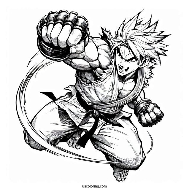 Street Fighter Coloring Page Of Makoto Punching The Air