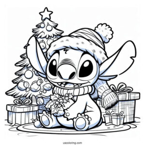 Christmas Themed Lilo And Stitch Coloring Page
