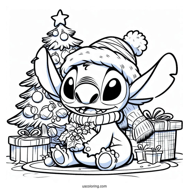 Christmas Themed Lilo And Stitch Coloring Page