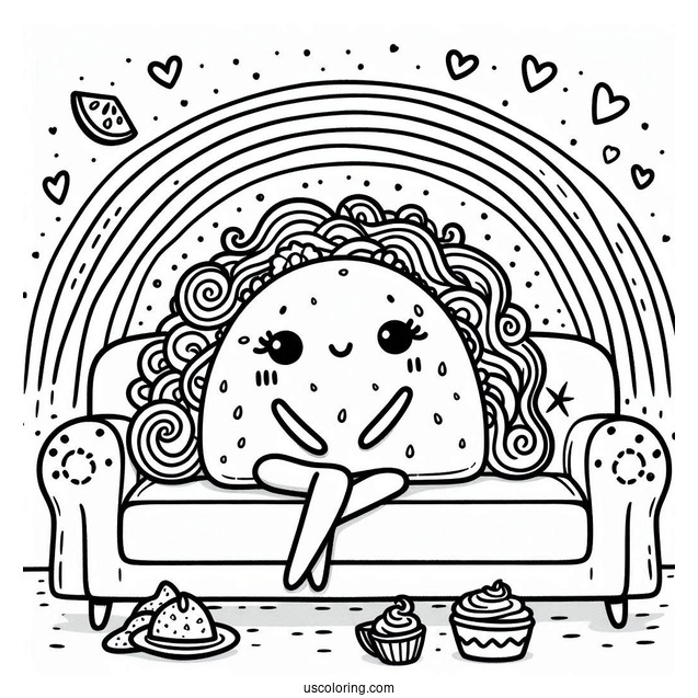 Taco Sitting On A Couch Coloring Sheet For Kids