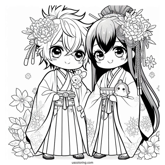 Manga Coloring Page Of Kawaii Fudo Shigeki And Haruyo Iwata For Kids