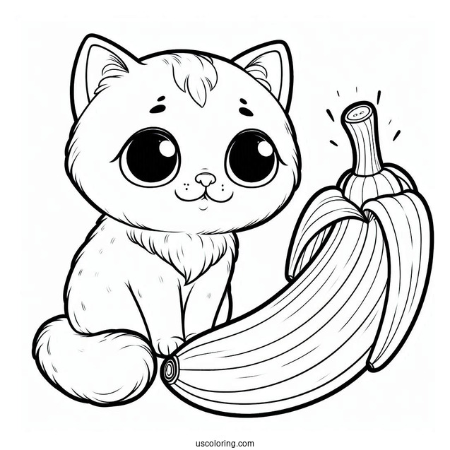 Cat Staring At A Ripe Banana Coloring Page