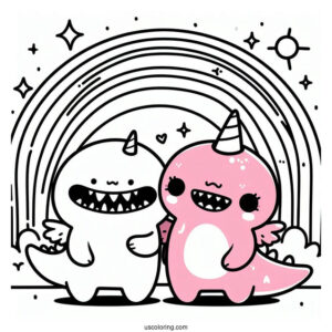 Pink Rainbow Friends Coloring Page With Sharp Teeth