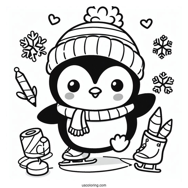 Cute Christmas Inspired Penguin To Color