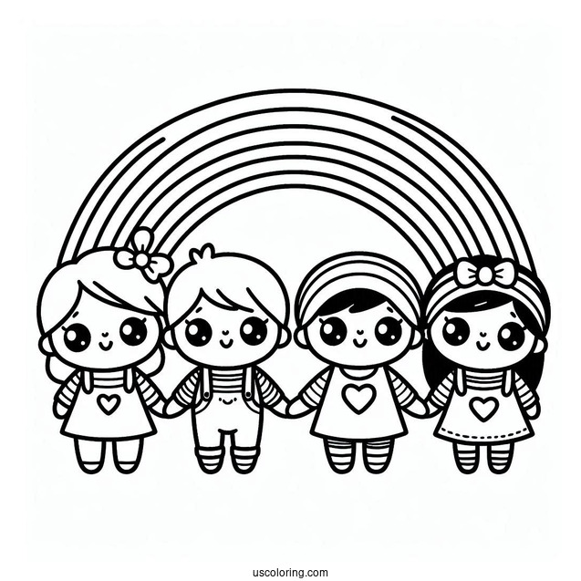 Red, Blue, Orange, Green, And Purple Rainbow Friends Coloring Page