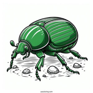 Green Scarab Beetle Coloring Page On The Ground